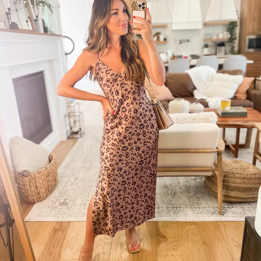 a new day Brown Leopard Print Midi Dress